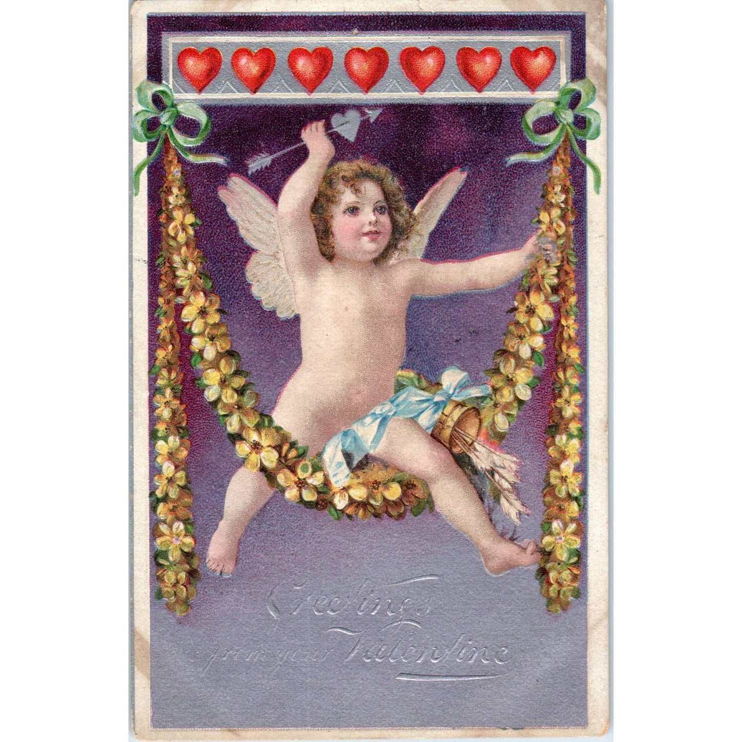 Valentines Cherub Cupid Embossed 1914 Original Postcard TJ9-P2