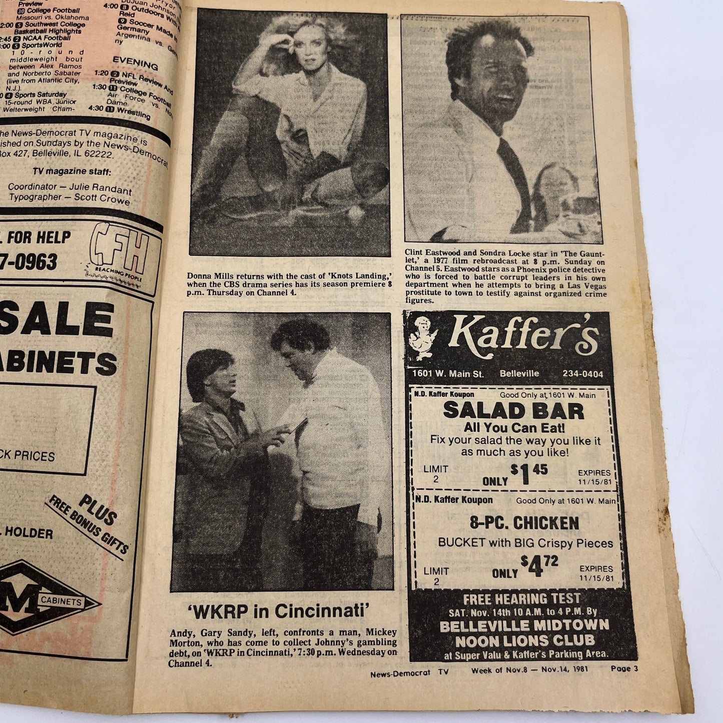 1981 Nov 8 Bellville IL News-Democrat TV Listing Magazine WKRP in Cincinnati L4-1