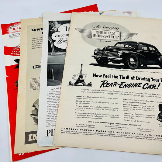 1930-40s Set of 4 Renault Plymouth International Chevy Original Print Ads TA8