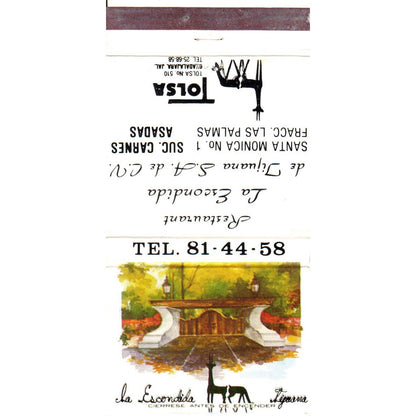 Restaurant La Escondida Santa Monica CA Advertising Matchbook Cover SA1-M11