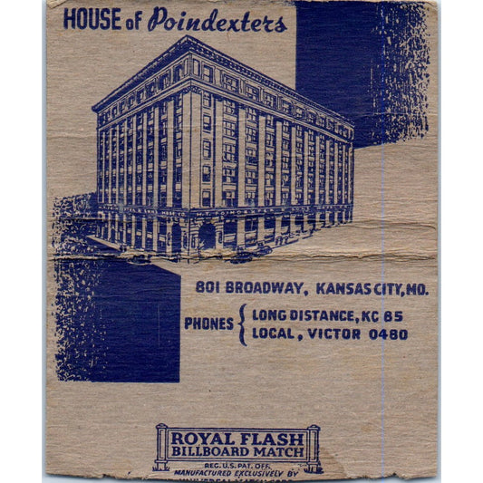 House of Poindexter's Kansas City MO Wide Advertising Matchbook Cover SA6-M7