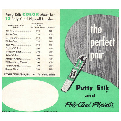 1950s MCM Advertising Brochure Putty Stik and Poly-clad Plywall SE4