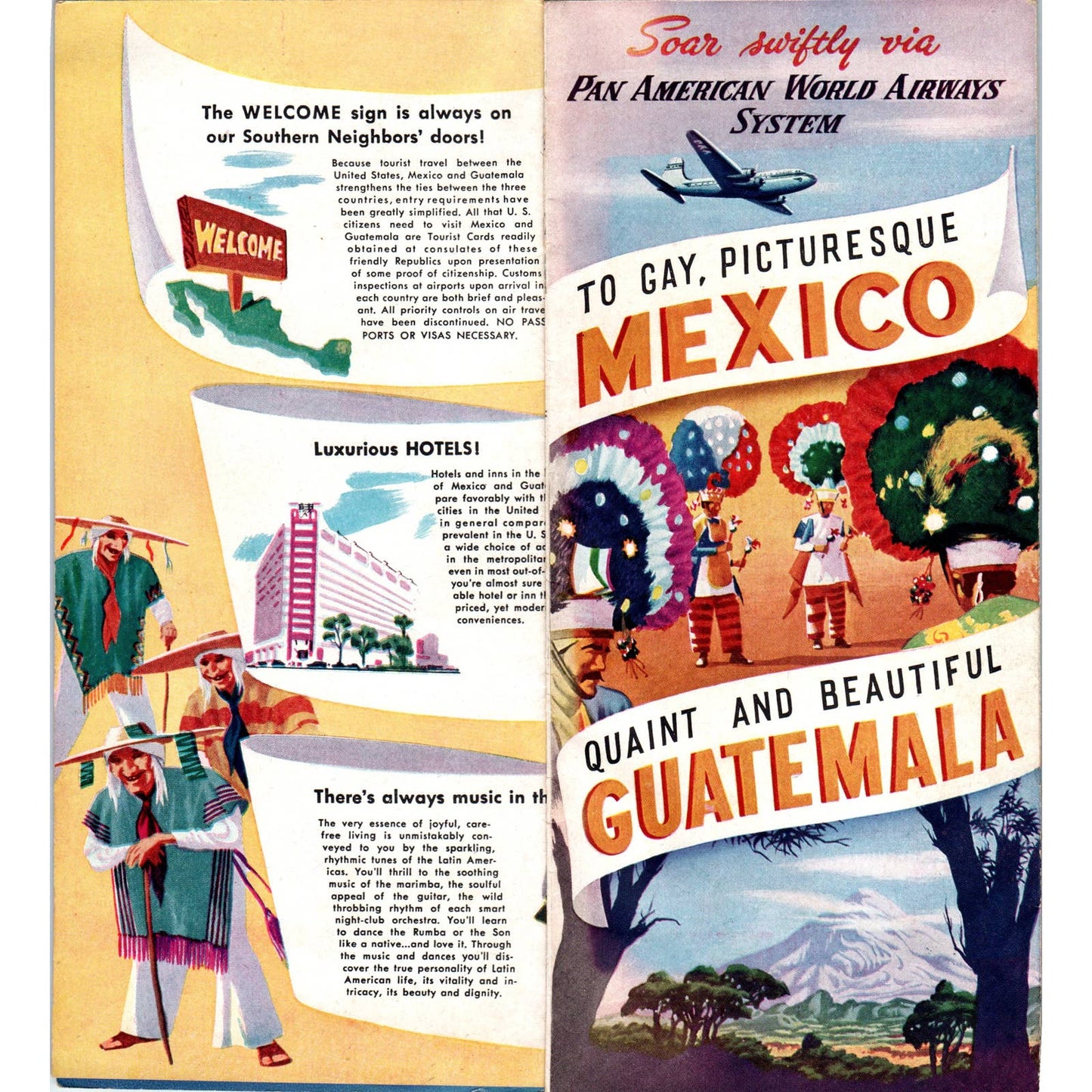 1946 Pan American Airways Gay Picturesque Mexico Fold Out Travel Brochure SE3-4