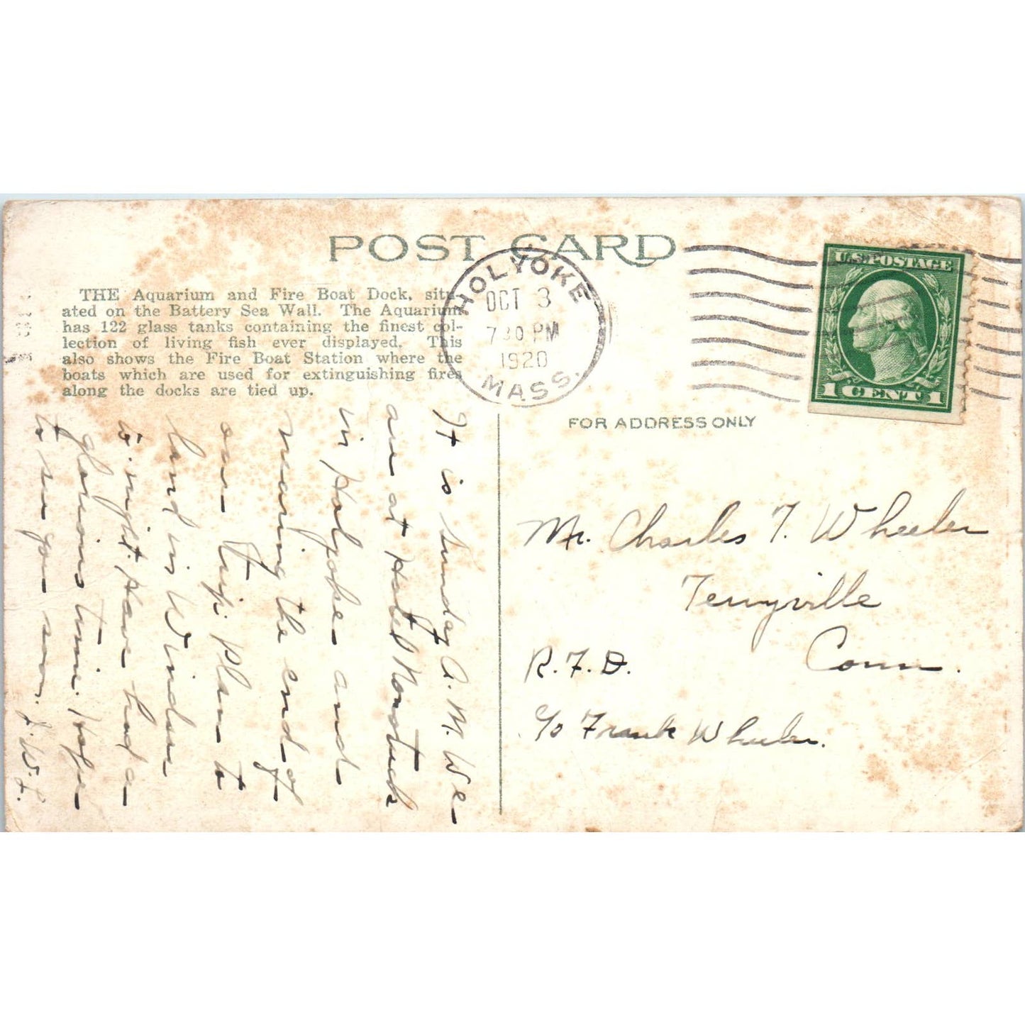 Aquarium and Fire Boat Dock New York 1920 Original Postcard TK1-21