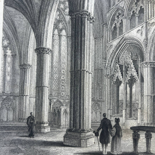 1836 Original Art Engraving Lincoln Cathedral View of The Chancel AC4