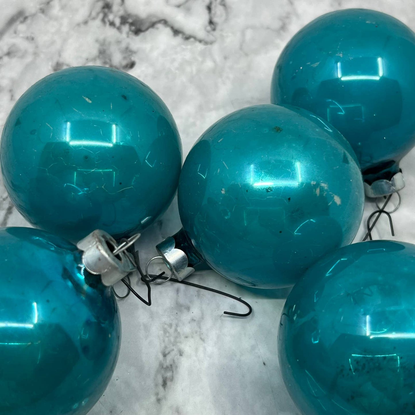 Vintage Lot of 5 Opaque Blue 1.75" Mercury Glass Ornaments TJ9