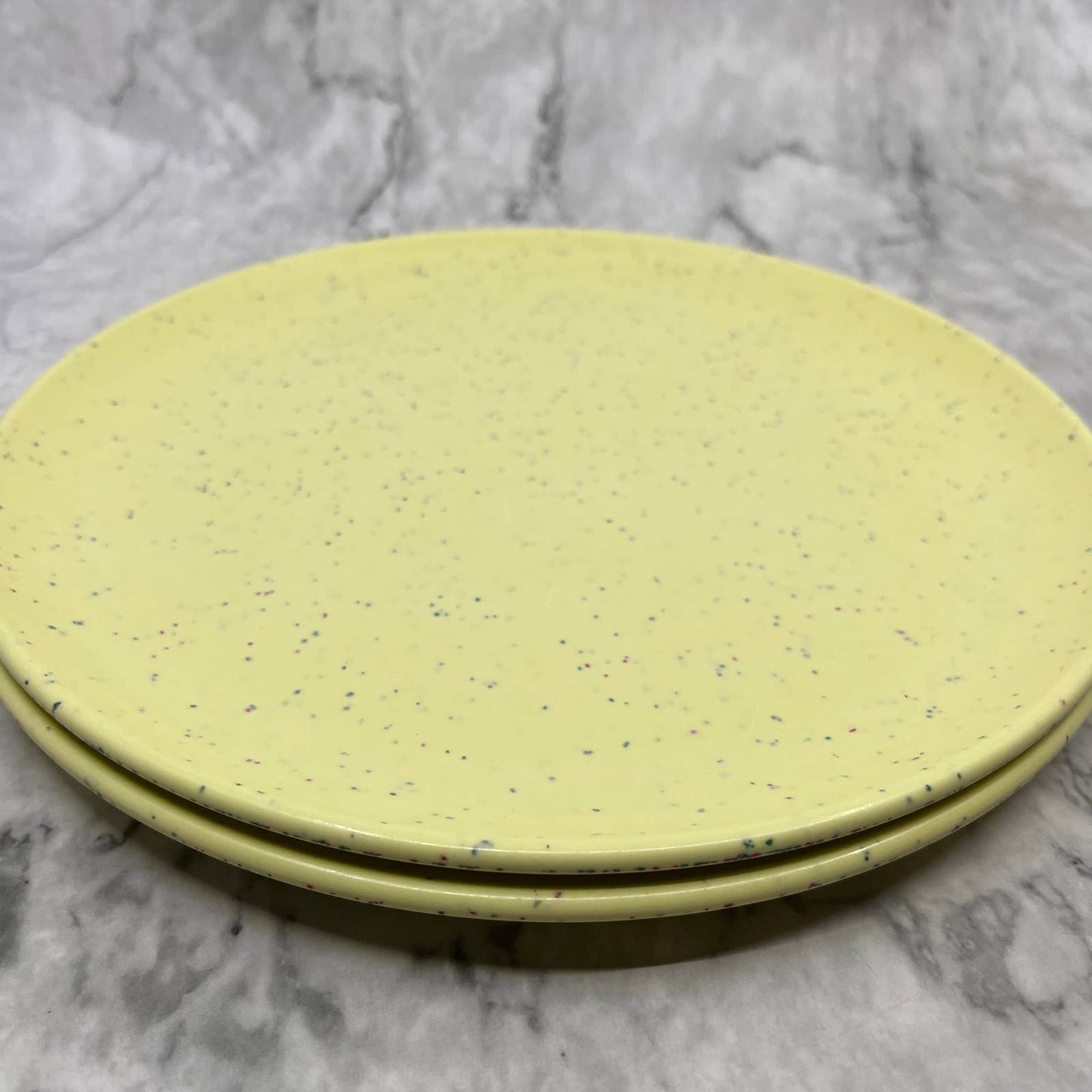 MCM Imperial Ware Speckled Confetti Yellow Dinner Plate Set Melmac Malamine TA3