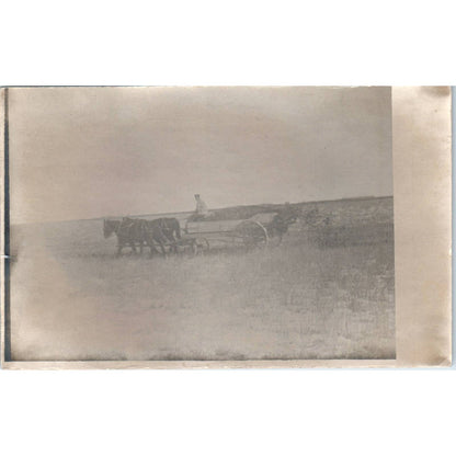 Antique Postcard RPPC Farmer in a Field in Horse Drawn Cart SE8