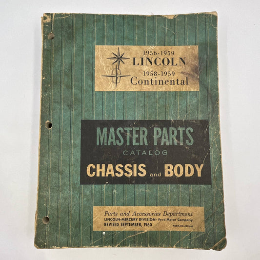 1956 - 1959 Lincoln Master Parts Catalog Detroit Iron ORIGINAL 1960 TI3