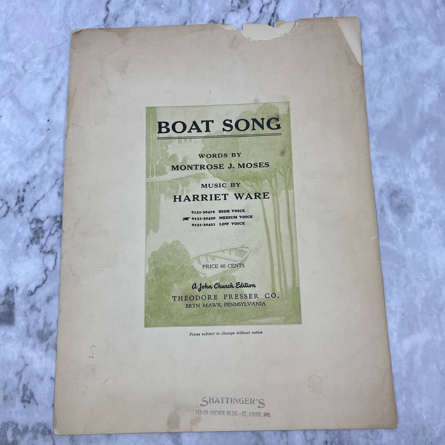 BOAT SONG, Harriet Ware-Montrose J Moses, John Church Co 1908 High VOICE TJ4