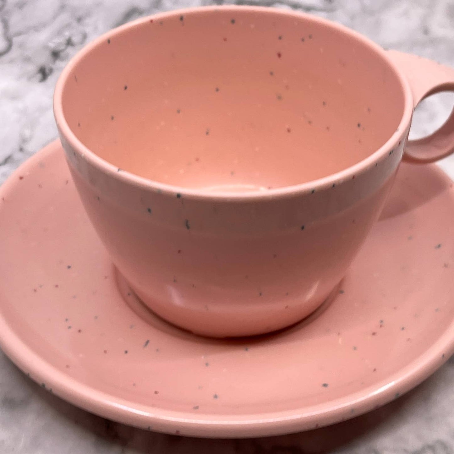 Imperial Ware Speckled Confetti Pink MCM Cup & Saucer Melmac Malamine TA3-1