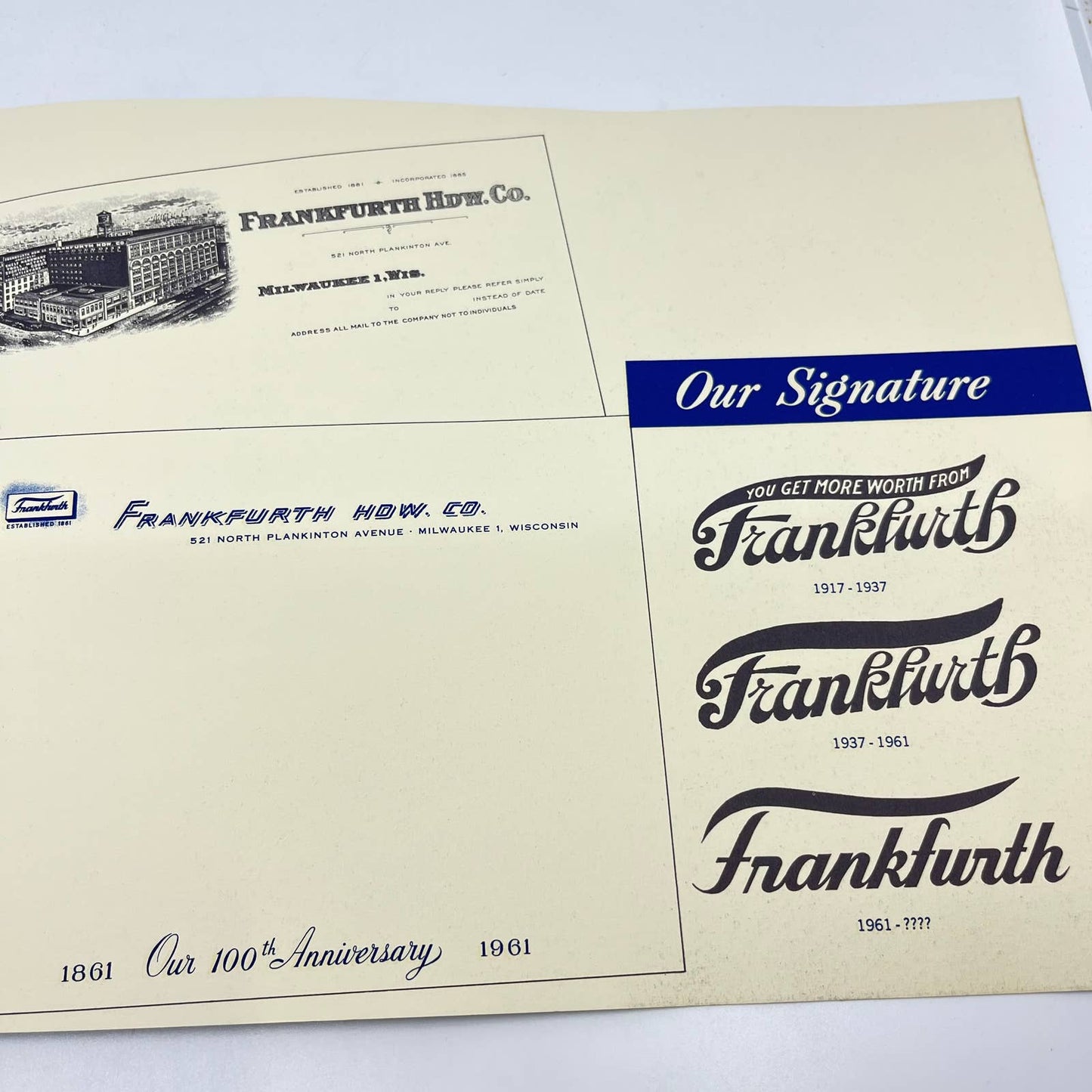 1961 Frankfurth Hardware Co. Milwaukee 100 Years of Service Anniversary Book TF9