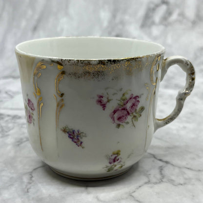 Vintage KPM Germany Fine China Tea Cup Pink Rose Purple Pansies TA1