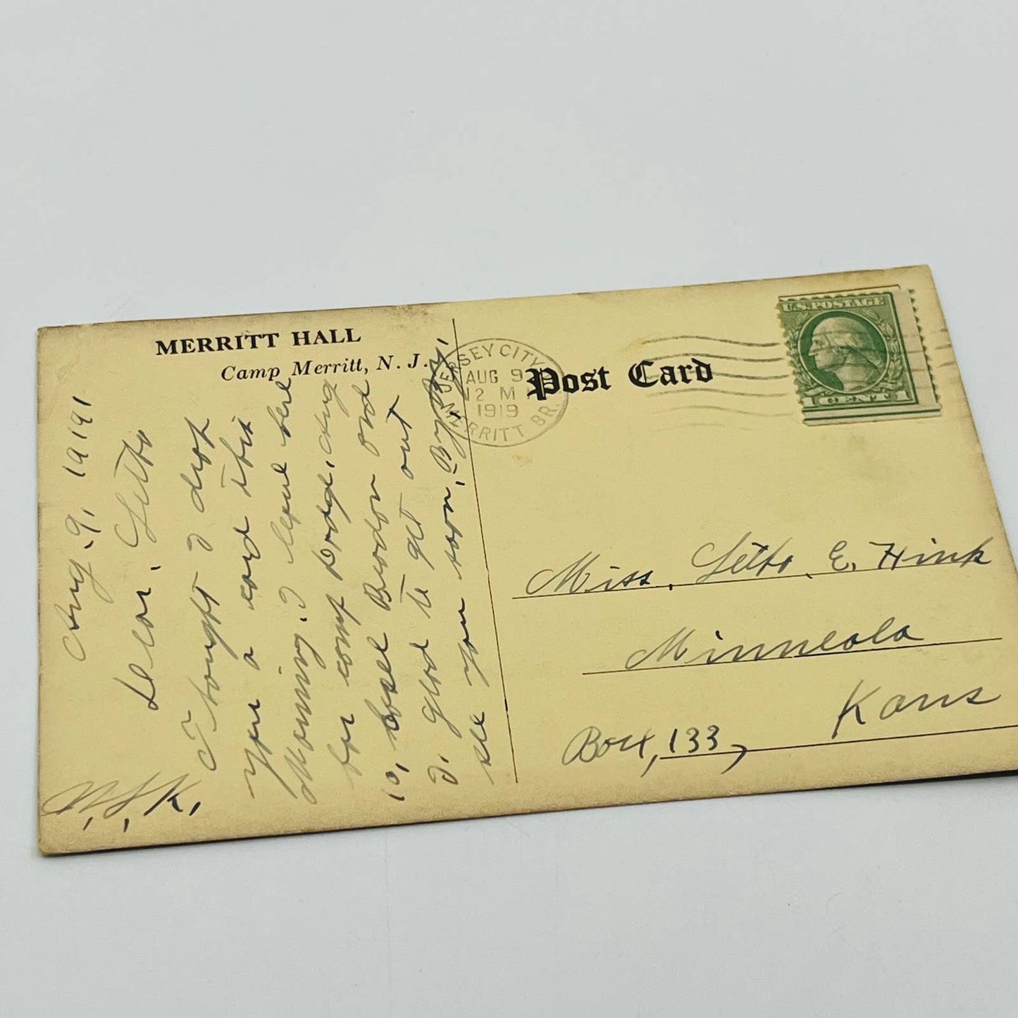 c1918 Postcard WWI Inside Merritt Hall NJ Enlisted Men’s Club Army Chaplain PA9