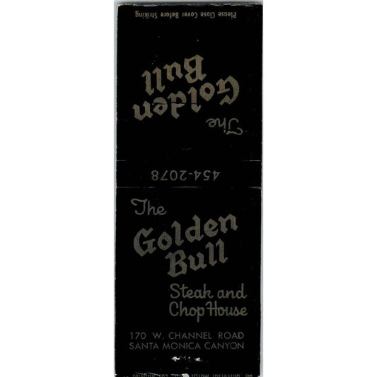 The Golden Bull Steak & Chop House Santa Monica Canyon Matchbook Cover SA1-M2