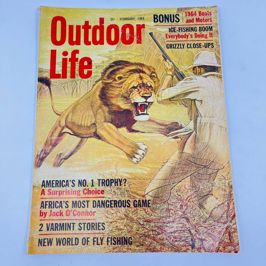 1964 Feb Outdoor Life Magazine African Lion Hunting Varmints Grizzly Bears TE8