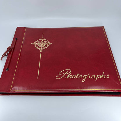 Vintage NOS MCM Red Leather Gold Trim 11 x 14” Photo Album Blank Black Pages TB5