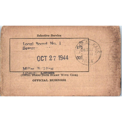 1944 WWII Selective Service Draft Card Liberal KS Omas Alfred Strickert SE4