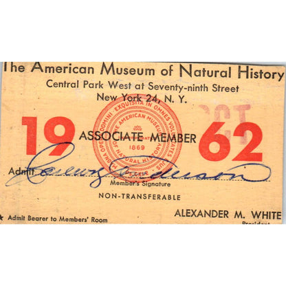 1962 The American Museum of Natural History Membership Card NYC SE5