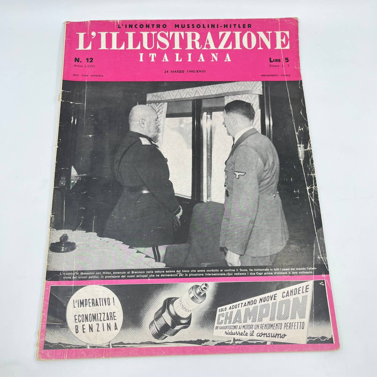 WWII L'ILLUSTRAZIONE ITALIANA March 1940 Mussolini Hitler Cover Italian FL3