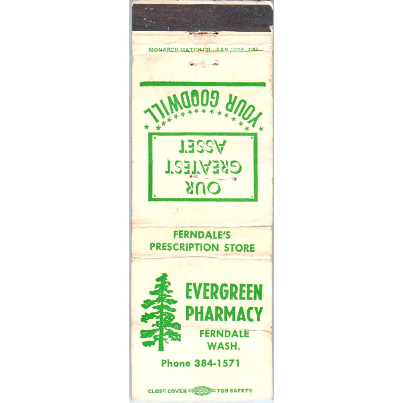 Evergreen Pharmacy Ferndale Washington Advertising Matchbook Cover SA1-M9