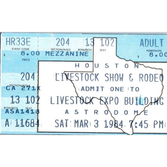 1984 Houston Livestock Show & Rodeo Ticket Stub Astrodome Expo Building SE5