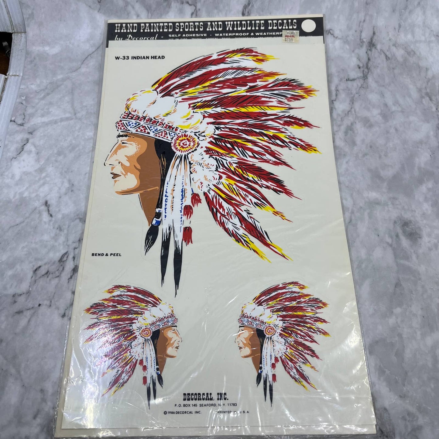 1986 NEW NOS Decorcal Sports & Wildlife Decal W-33 Indian Head FL5