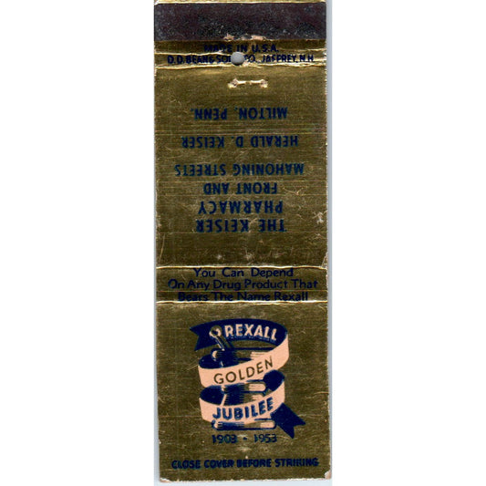 The Keiser Pharmacy Harold D Keiser Milton PA Advertising Matchbook Cover MM9-9