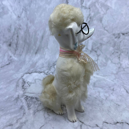 1950s MCM White Poodle Dog Figurine - Blue Glasses and Fur, Japan 4x7 TJ2