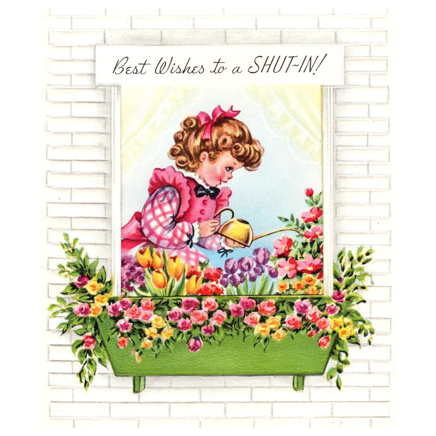 Vintage Greeting Card Best Wishes to a SHUT IN H3-1