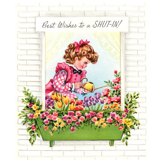 Vintage Greeting Card Best Wishes to a SHUT IN H3-1