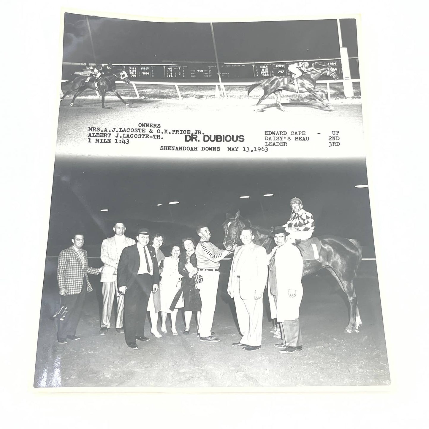 1963 Original Horse Race Winner Photo "Dr. Dubious" Shenandoah Downs AC5