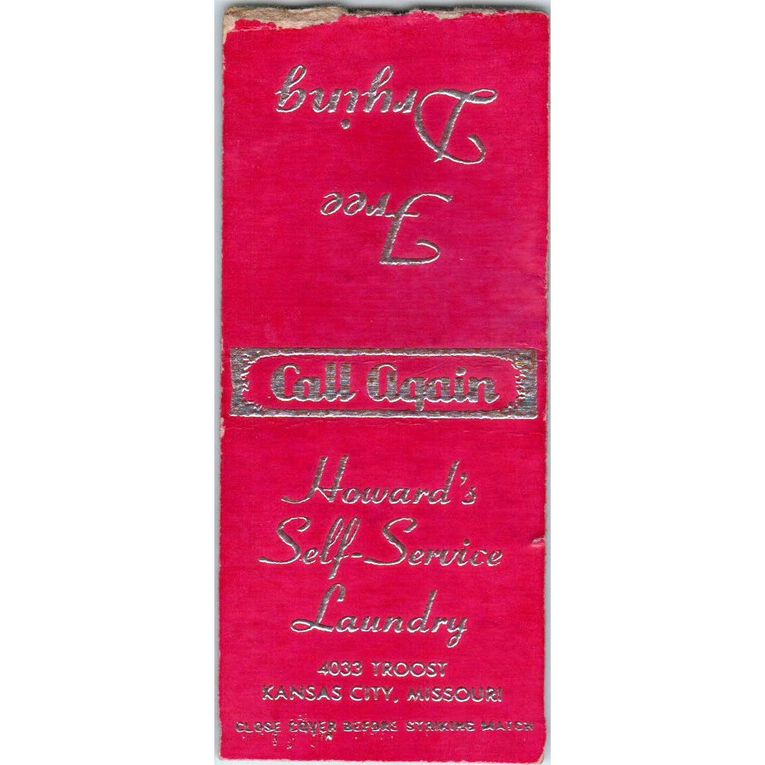 Howard's Self Service Laundry Kansas City MO Advertising Matchbook Cover SA9-M5