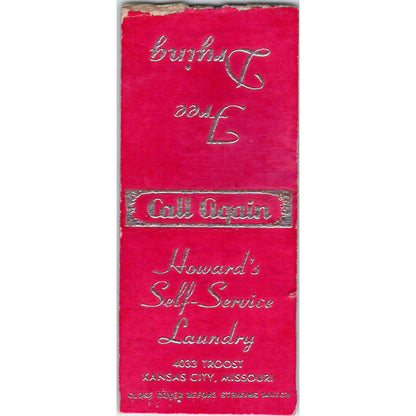 Howard's Self Service Laundry Kansas City MO Advertising Matchbook Cover SA9-M5