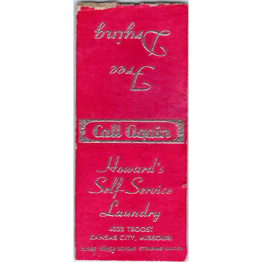 Howard's Self Service Laundry Kansas City MO Advertising Matchbook Cover SA9-M5