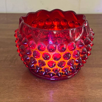 1950s Fenton Ruby Red AMBERINA Hobnail Candy Dish 3x4 Sweetmeat Dresser Jar TB2