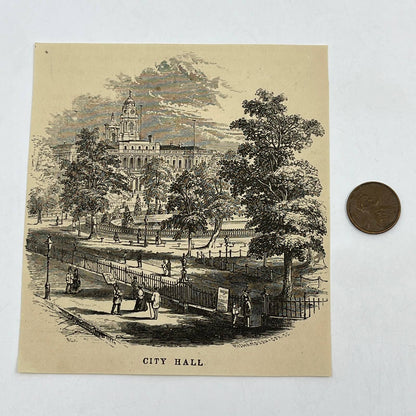 1880s Original Art Print Engraving City Hall New York ~4x5 AC9