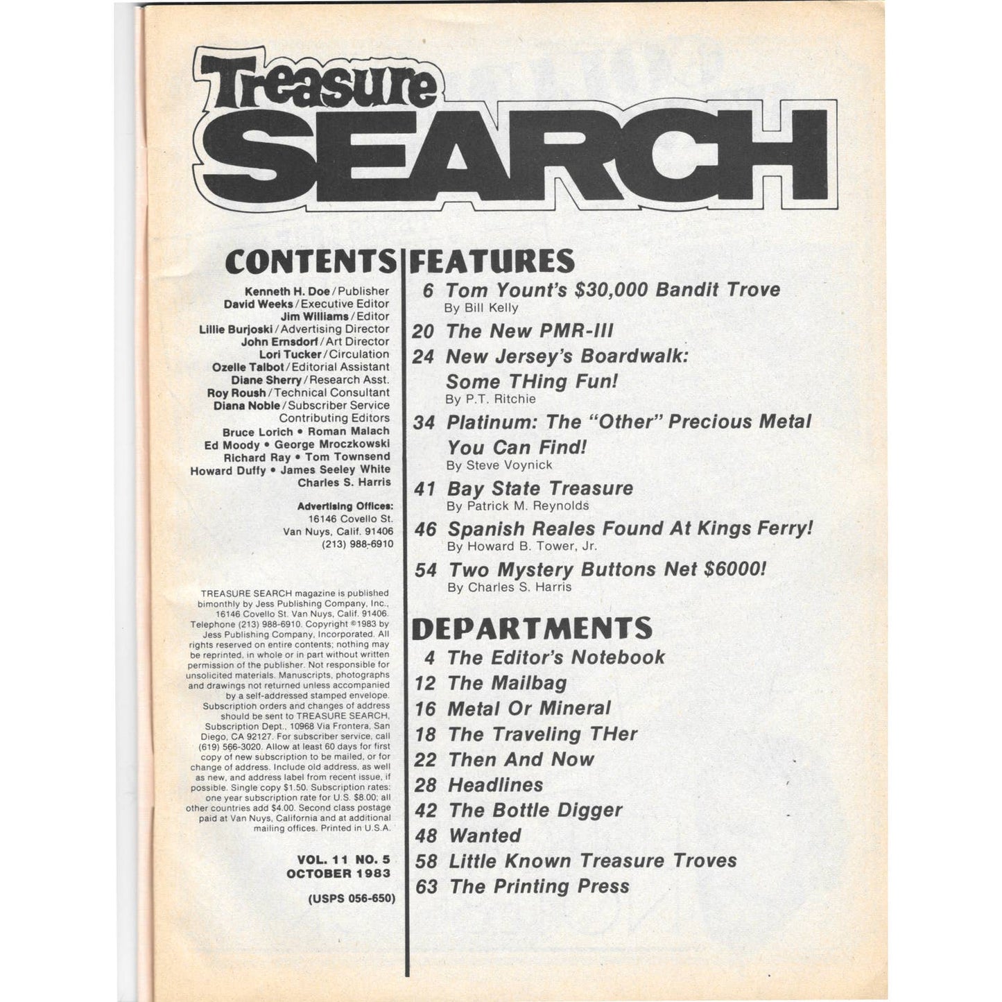 Treasure Search Magazine 1983 October Metal Detecting Gold Diamonds M2