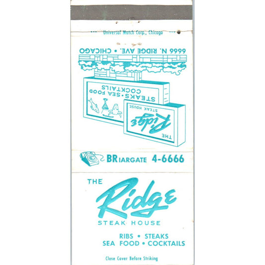 The Ridge Steak House Chicago Advertising Matchbook Cover SA1-M11