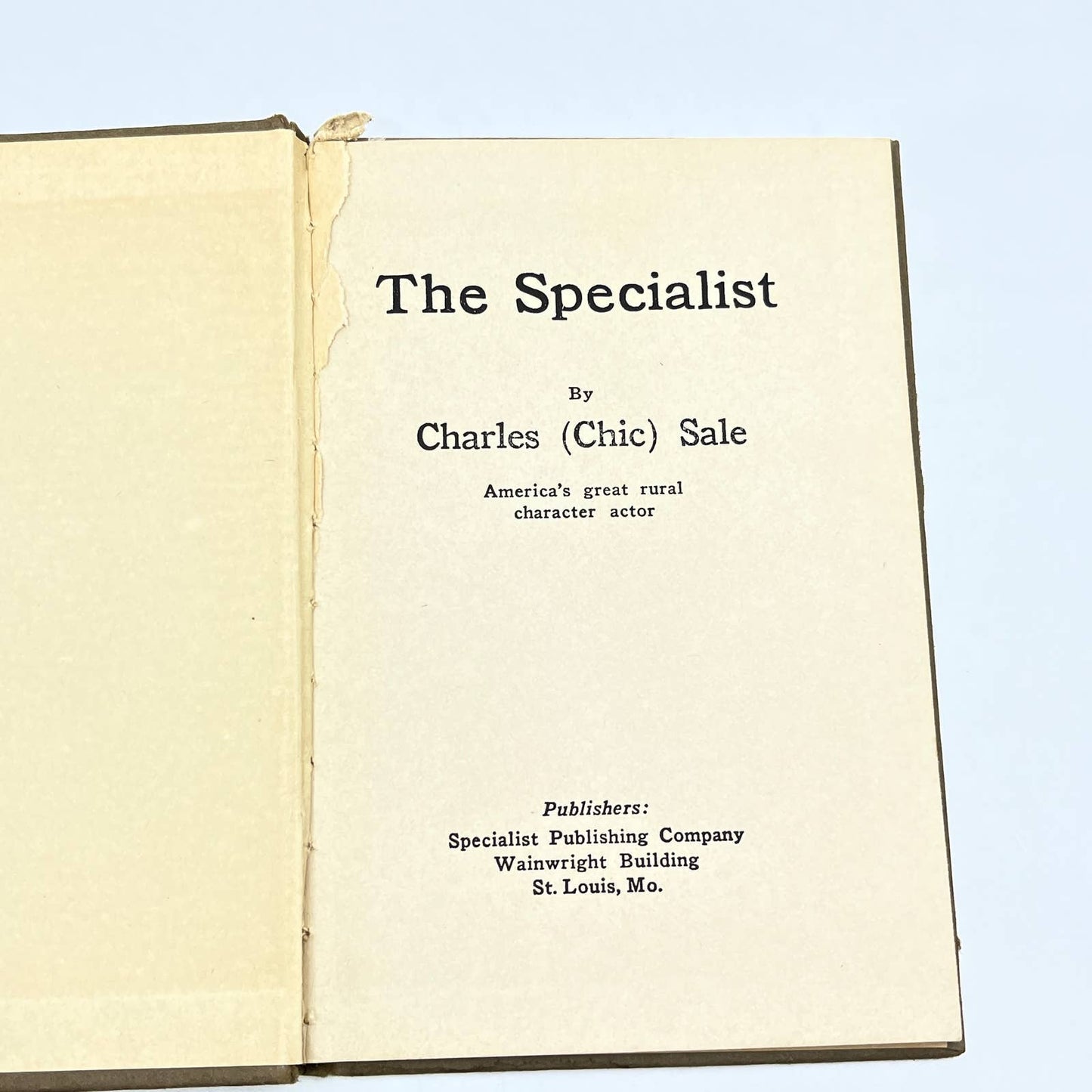 1929 "THE SPECIALIST" By Charles (Chic) Sale Early Humor Book Hardcover TG2