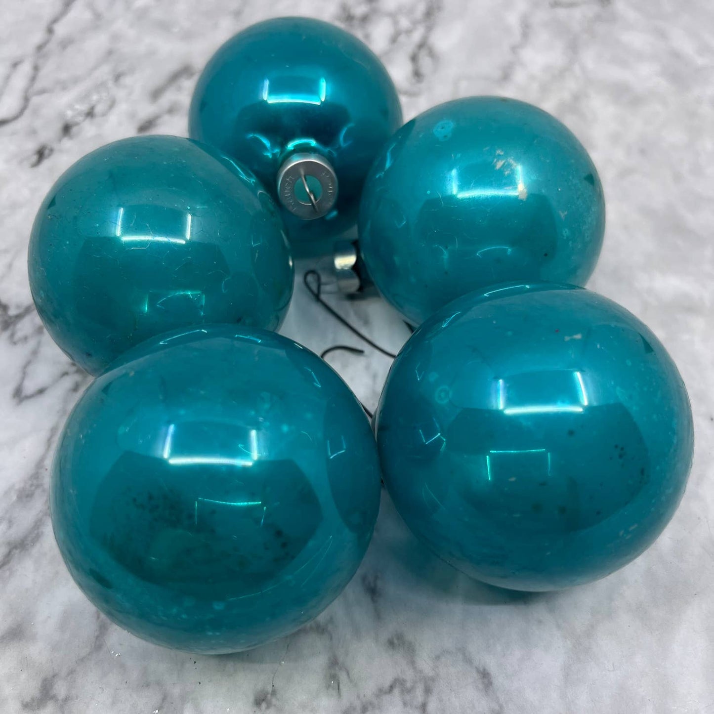 Vintage Lot of 5 Opaque Blue 1.75" Mercury Glass Ornaments TJ9