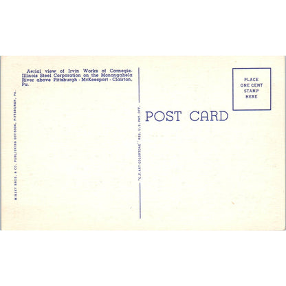Vtg Postcard Irvin Works Carnegie-Illinois Steel Corp Monongahela River TD8-P2