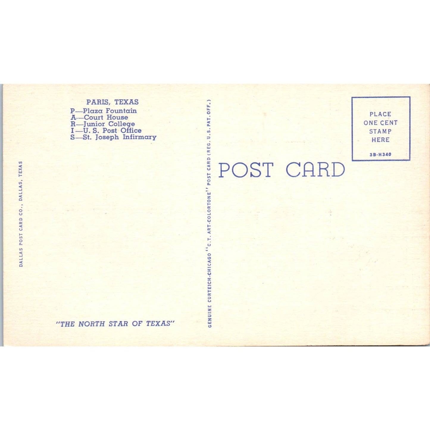 Greetings from Paris Texas Linen - Original Postcard TJ7-RP1