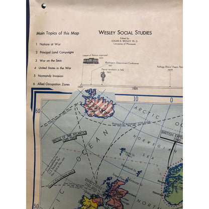 LARGE 1956 Denoyer-Geppert Co Wall Map European Area in World War II 1939 - 1945