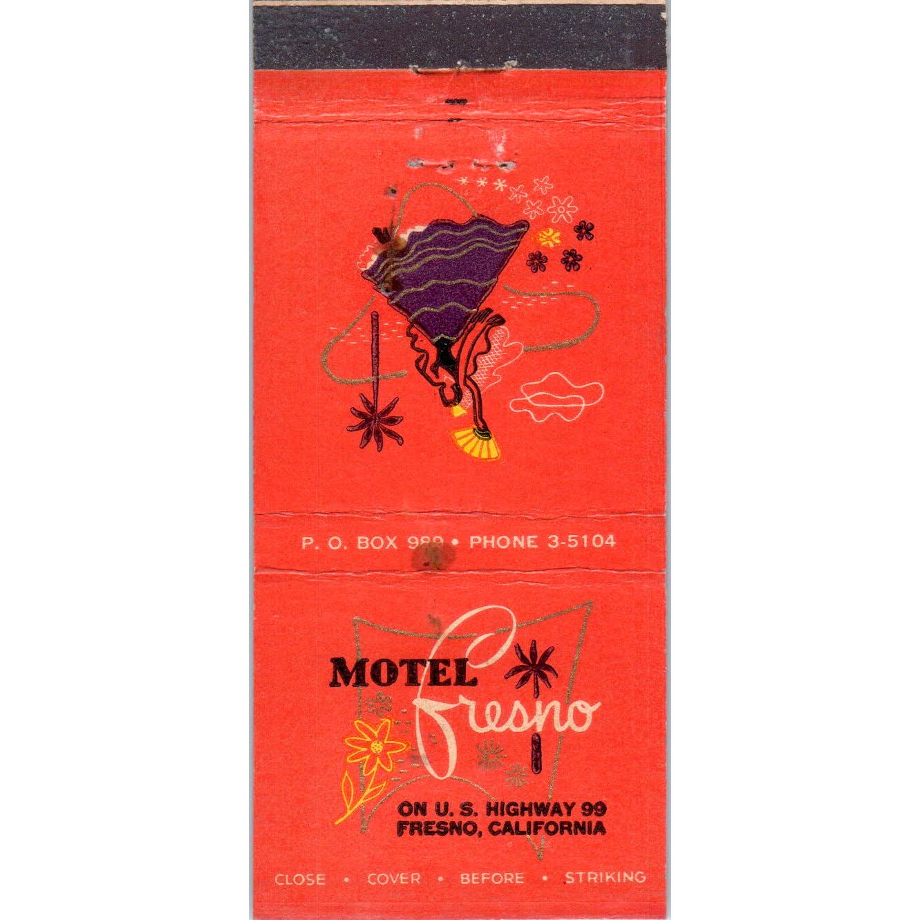 Motel Fresno Hwy 99 California Advertising Matchbook Cover SA1-M10