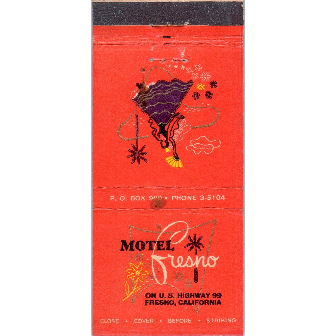 Motel Fresno Hwy 99 California Advertising Matchbook Cover MM9-6
