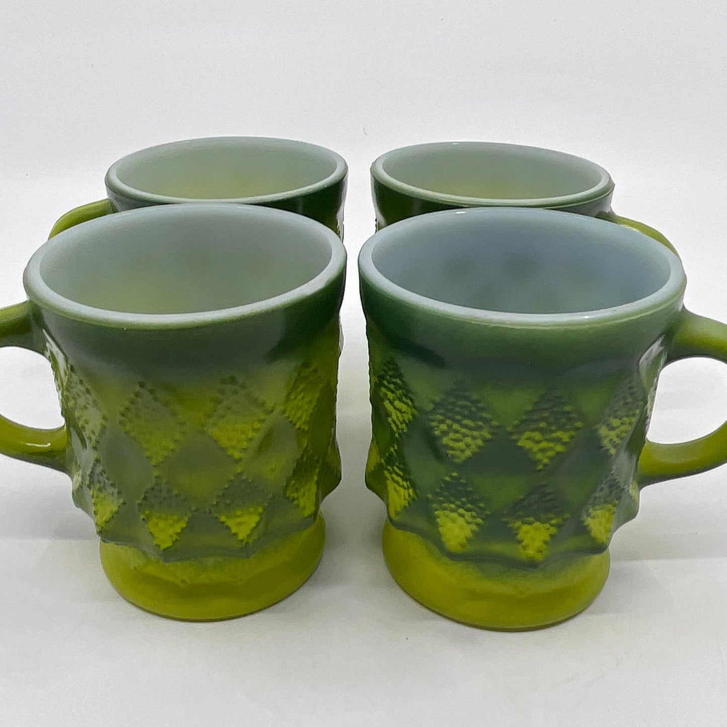 Vintage Fire King GREEN Ombre Kimberly Diamond Mug Set of 4 TH5-2