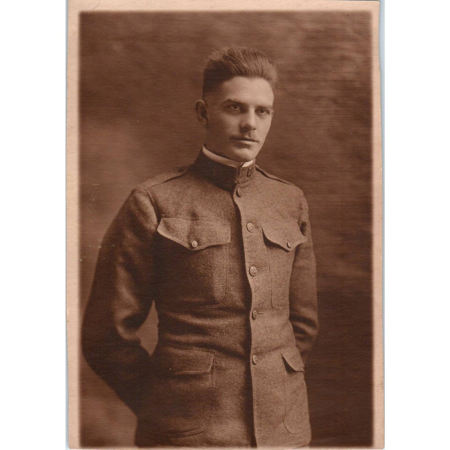 c1918 WWI US Military Officer Photo Wool Jacket 4x6 EA3