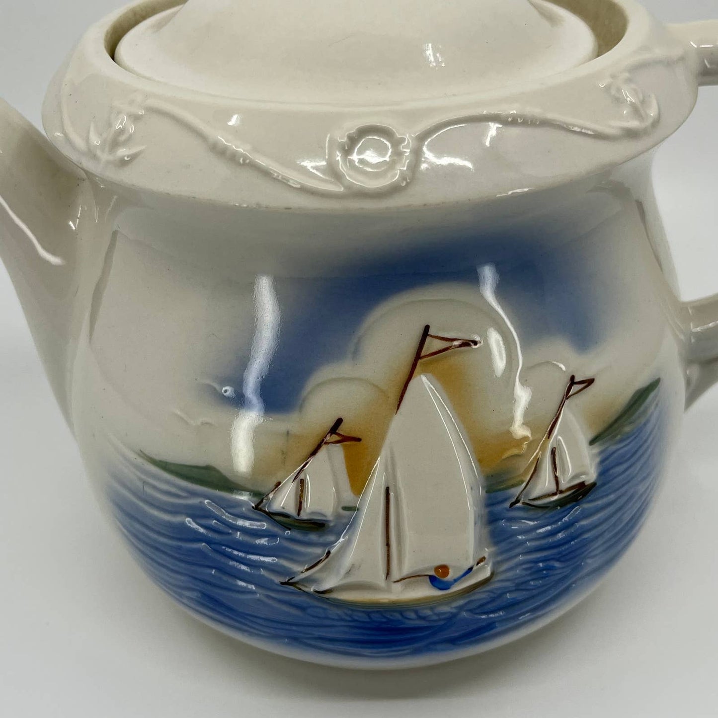 Vintage 1940s "Porcelier" Coffee Teapot Sailboats Nautical Maritime TB3