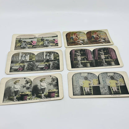 c1890 Lot of 6 Stereoview Cards Hand Tinted Pictures VICTORIAN CHILDREN TA7-17